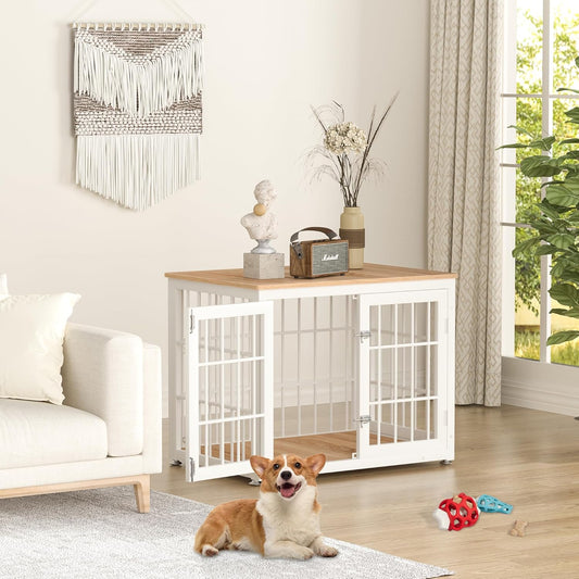 🐾Rustic Chic Heavy-Duty Dog Crate Furniture for Dogs and Cats of All Sizes, Stylish End Table with Secure Wooden Kennel